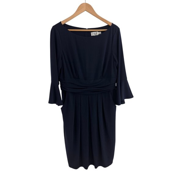 Eliza J Navy Blue Dress Bell Sleeves Pockets Size 16 Career Work Office Plus Sz - Picture 3 of 8